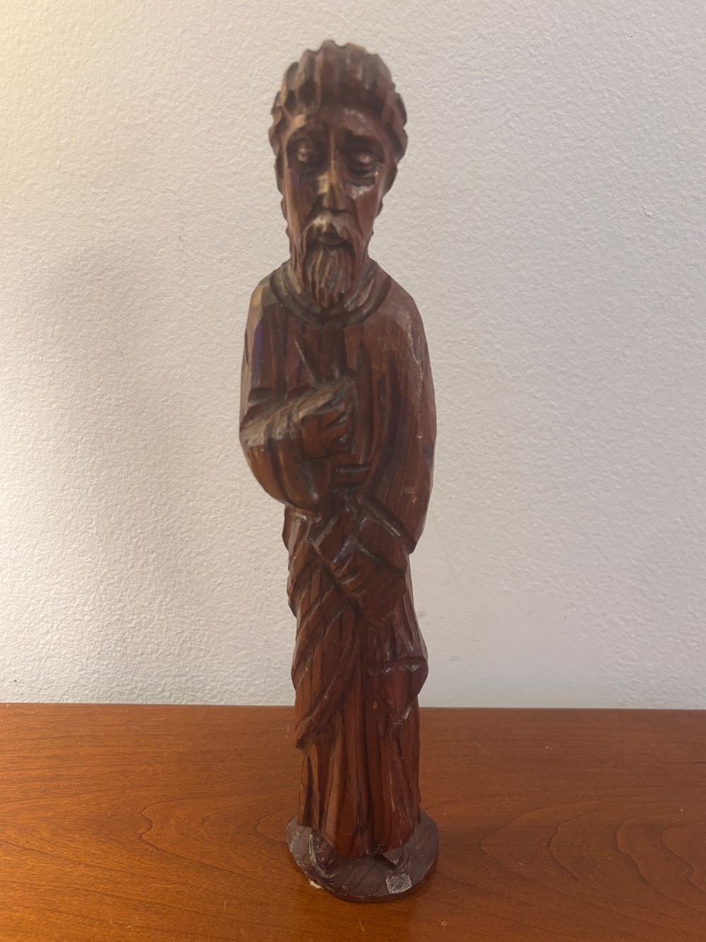 Vintage Hand-Carved Wooden Saint Statue 12” - Mexico Folk Art Religious Decor